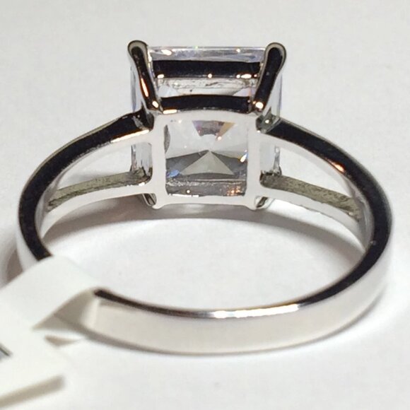 Cubic Zirconia Solitaire Cocktail Ring Size 9 10 Princess Cut Silver Plated - Picture 10 of 13